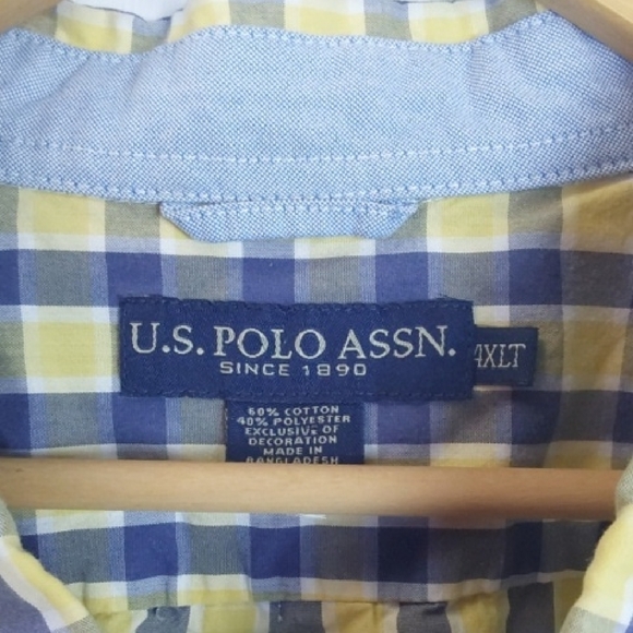 U.S. Polo Assn. Mens Yellow and Blue Plaid Shirt Shortsleeve Preppy Dress Sz.4XL - Picture 7 of 8